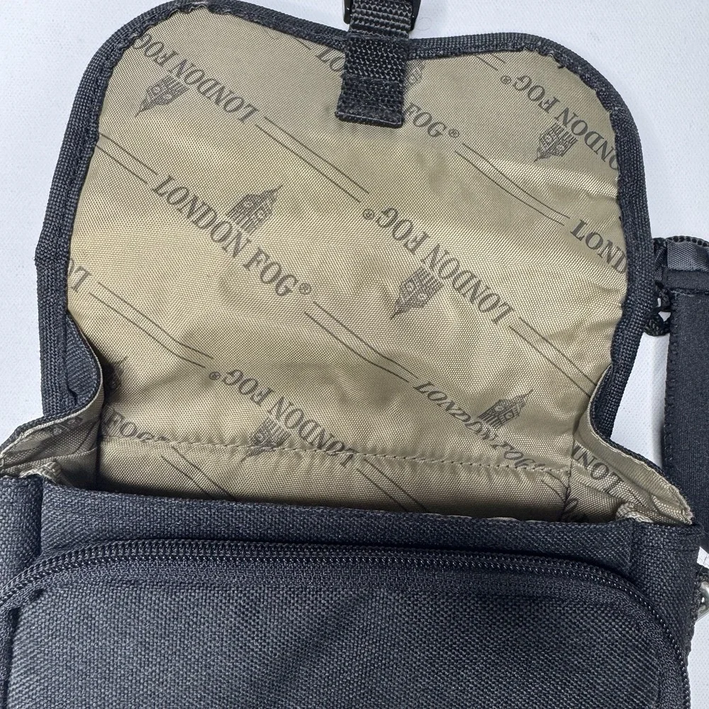 London Fog Black Canvas Camera Travel Bag w/Strap, Pockets & Adj Compartments